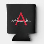 Rode Zwarte Script Meisjesachtige Monogram Naam Blikjeskoeler (Achterkant)