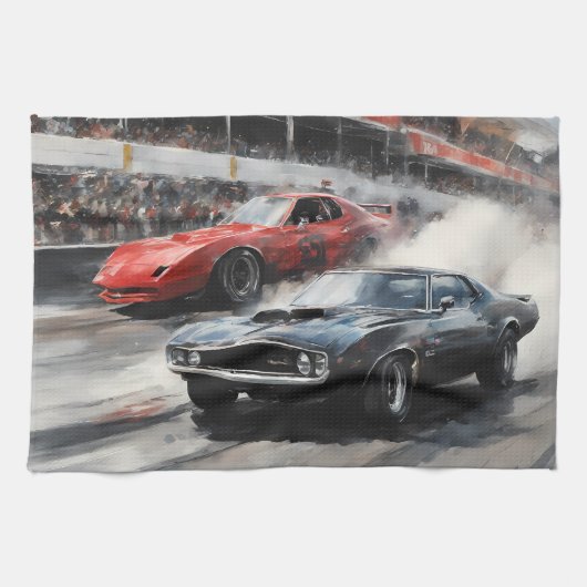 Rode & Zwarte Spier auto's Theedoek (Horizontaal)