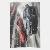 Rode & Zwarte Spier auto's Theedoek (Verticaal)