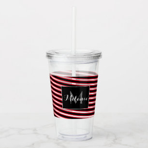 Rode Zwarte Spiraal Lint Strepen Monogram Aangepas Acryl Drinkbeker