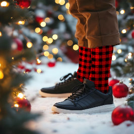 Rode Zwarte Ster Buffalo Plaid Winter Schattig Ker Sokken