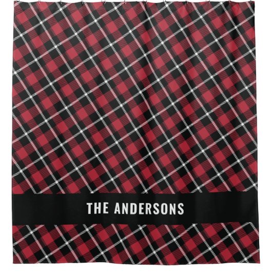 Rode zwarte tartan modern, op maat gemaakt douchegordijn (Voorkant)