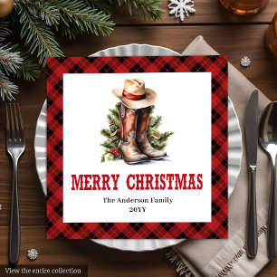 Rode zwarte tartan westerse kerstservetten servet