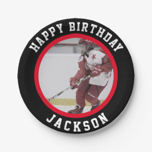 Rode Zwarte Team Ice Hockey Birthday Party Papieren Bordje