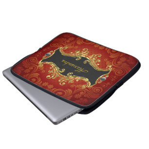 Rode zwarte tonnen en  gouddraaikolk laptop sleeve