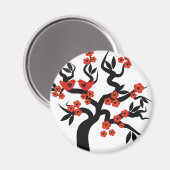 Rode zwarte Tortelduifjes sakura cherry tree & Blo Magneet (Voorkant / Achterkant)