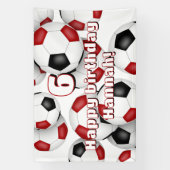 Rode zwarte voetballen verjaardagsfeest spandoek (Verticaal)