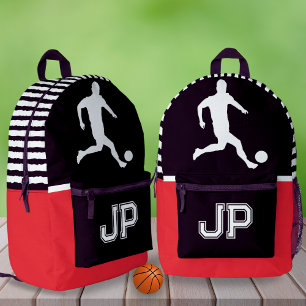 Rode zwarte voetballer Monogram School Gear Boys Bedrukte Rugzak