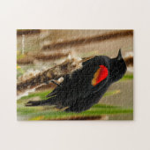 Rode Zwarte vogel op de Bulrush Legpuzzel (Horizontaal)