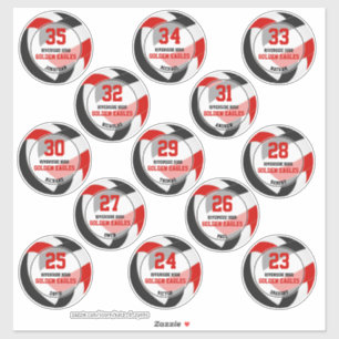 Rode zwarte volleybal team kleuren set 13 stickers