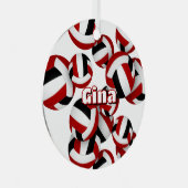 Rode zwarte volleyballen Een atleet naam Keepsake Metalen Ornament (Voorkant Rechts)