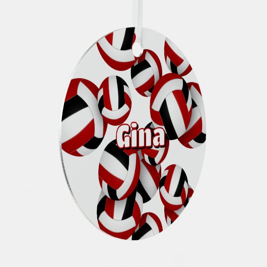 Rode zwarte volleyballen Een atleet naam Keepsake Metalen Ornament (Voorkant Rechts)