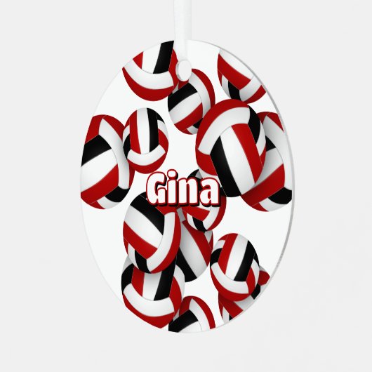 Rode zwarte volleyballen Een atleet naam Keepsake Metalen Ornament (Voorkant links)