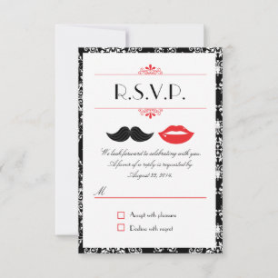 Rode, Zwarte & Witte Snor & Lippen Damast RSVP Kaartje