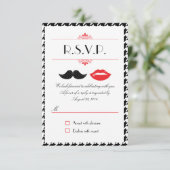 Rode, Zwarte & Witte Snor & Lippen Hondentand Brui RSVP Kaartje (Staand voorkant)