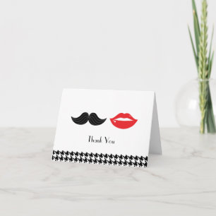 Rode, Zwarte & Witte Snor & Lippen Houndstooth Tro Bedankkaart