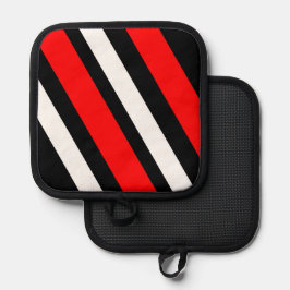 Rode Zwarte Witte Strepen Oven Mitt en Pot Houders
