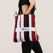 Rode zwarte witte verticale strepen | Personaliser Draagtas (Dichtbij)