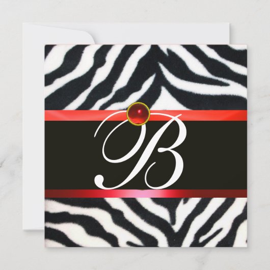 RODE ZWARTE WITTE ZEBRA, MONOGRAM, rubysteen Kaart (Voorkant)
