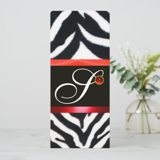 RODE ZWARTE WITTE ZEBRA VALMONOGRAM, ruby Kaart (Staand voorkant)