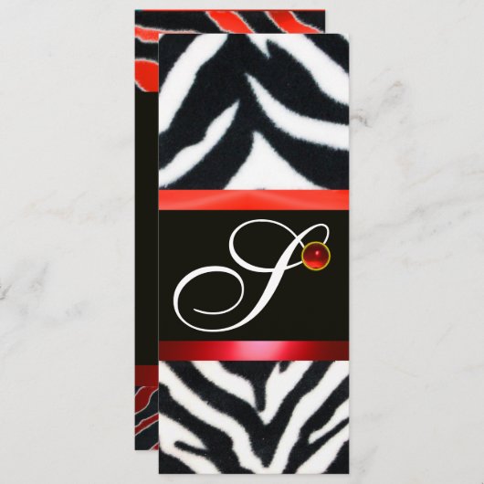 RODE ZWARTE WITTE ZEBRA VALMONOGRAM, ruby Kaart (Voorkant / Achterkant)
