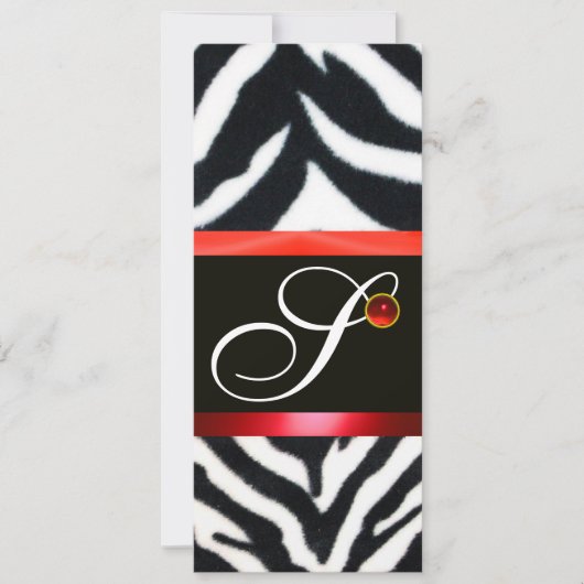 RODE ZWARTE WITTE ZEBRA VALMONOGRAM, ruby Kaart (Voorkant)