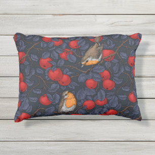 Rodeborstjes in de appelboom/blauw en rood buitenkussen