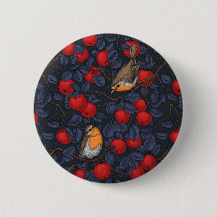 Rodeborstjes in de appelboom/blauw en rood ronde button 5,7 cm