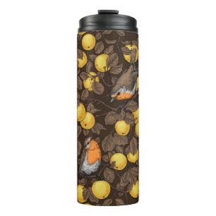 Rodeborstjes in de appelboom/geel en donkerbruin thermosbeker
