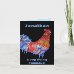 Rodehaan Waterverf Heren Naam Verjaardagskaart Kaart