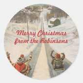  rodelsledes kerst ronde sticker (Voorkant)