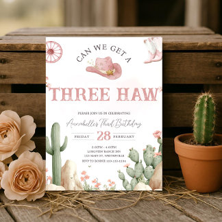 Rodeo Birthday Invitation Three, Third Birthday Kaart