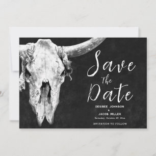 Rodeo Black and White Bull Skull Sla de datum op Aankondiging