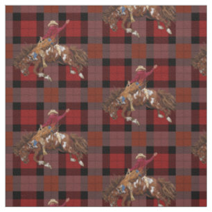 Rodeo Bronco pakt cowboy op plaid Stof