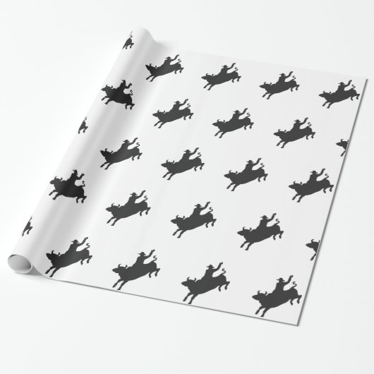 Rodeo Bull Ride silhouette Cadeaupapier (Uitgerold)