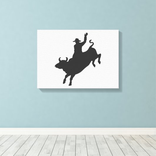 Rodeo Bull Ride silhouette Canvas Afdruk (Insitu (Houten vloer))