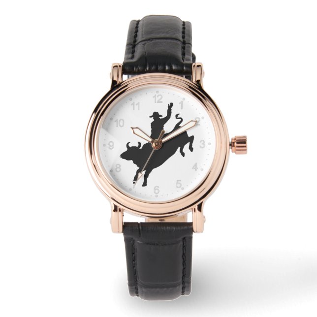 Rodeo Bull Ride silhouette Horloge (Voorkant)