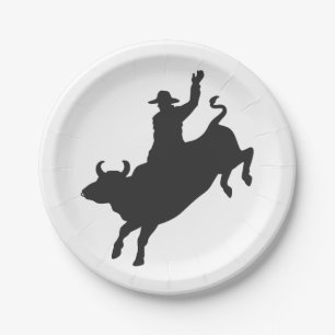 Rodeo Bull Ride silhouette Papieren Bordje