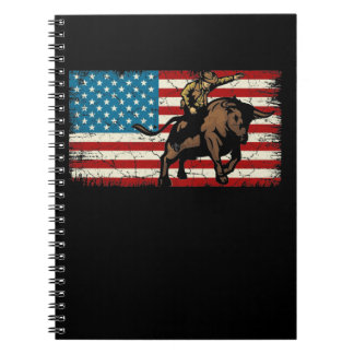 Rodeo Bull Rider Patriottic American Flag Cowboys Notitieboek