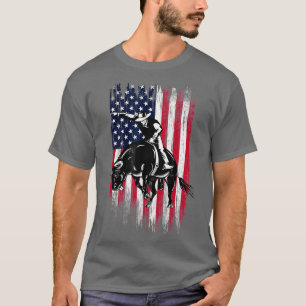 Rodeo Bull Rider Patriottic American Flag Cowboys T-shirt