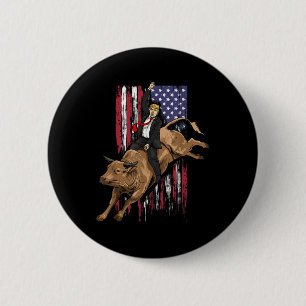 Rodeo Bull Rider Trump Amerikaanse vlag Cowboy Bul Ronde Button 5,7 Cm
