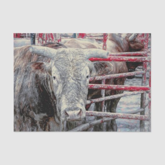 Rodeo Bull Rustic  grijs rood land Western Tissuepapier (Voorkant)