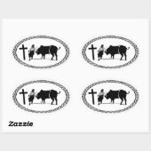 Rodeo Clown Cross Euro Stijl Ovale Sticker (Vel)