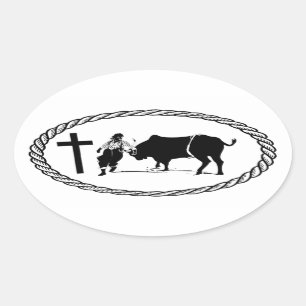 Rodeo Clown Cross Euro Style Ovale Sticker