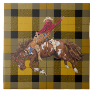 Rodeo Cowboy Bronco busting op plaid Tegeltje