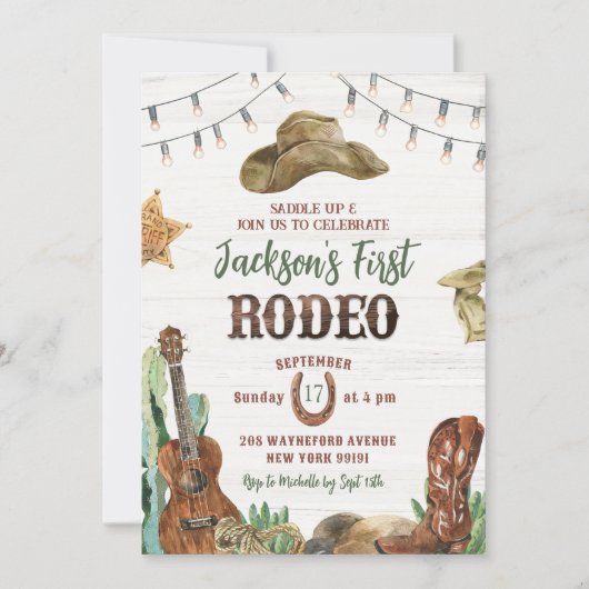 Rodeo Cowboy Eerste Uitnodiging voor verjaardagsfe (Voorkant)