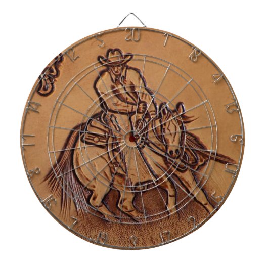 Rodeo Cowboy met western leder Dartbord (Voorkant)
