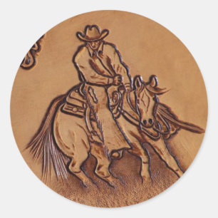 Rodeo Cowboy met western leder Ronde Sticker