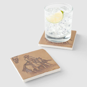 Rodeo Cowboy met western leder Stenen Onderzetter