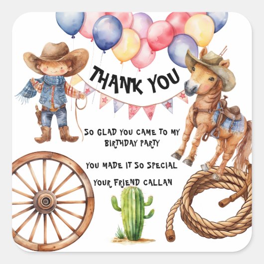 Rodeo Cowboy Thank you Party Stickers (Devant)